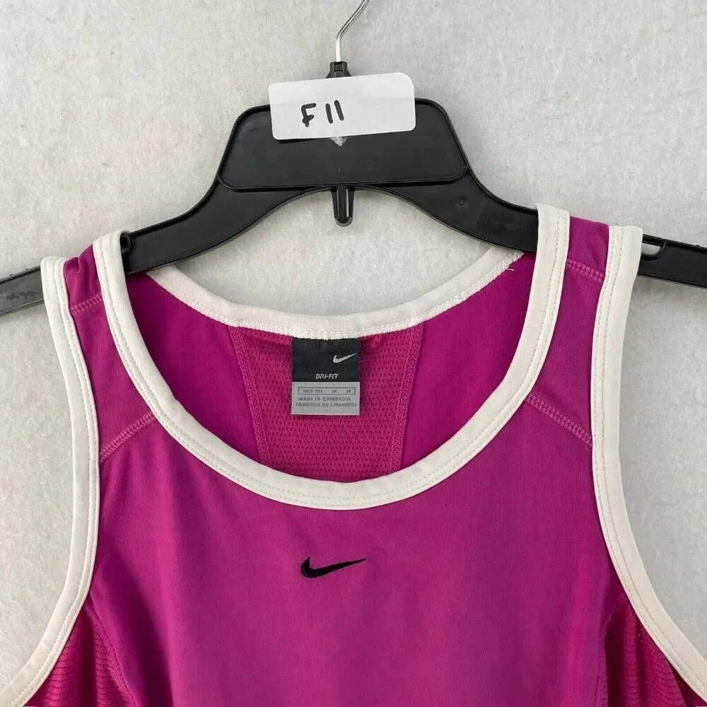 Nike Tank Top Womens Medium Pink Dri- Fit Cropped Logo Breathable Pullover - Picture 7 of 7